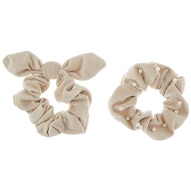 Mud Pie Women's Pearl Velvet Scrunchie Set, Cream, One Size