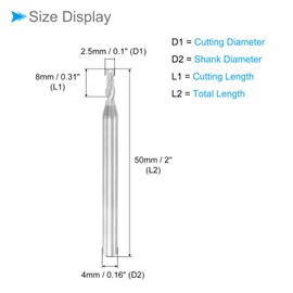 CoCud Square Nose End Mill, 2.5mm x 8mm Cutting 4mm Shank, M30 Micro Grain Carbide 2 Flutes CNC Router Bits - (Applications: for Milling Aluminum Alloy Copper Plastic Wood)