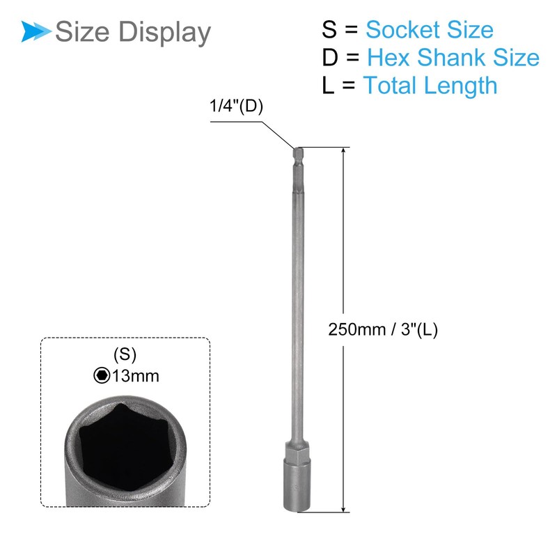 CoCud Quick Change Nut Driver Bit, 13mm Metric, 250mm Length,