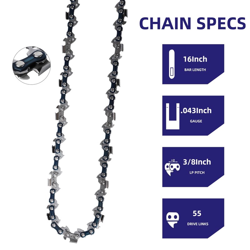 5 Pack 16 Inch Chainsaw Chain 55 Drive Links .043"