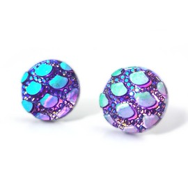 12mm Mermaid Scale Stud Earrings in Blue, Purple or White Rainbow with Titanium or Stainless Steel Posts, Hypoallergenic Nickel Free (Purple)