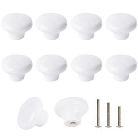 OctinPris 10pack White Kitchen Cabinet Knobs White Closet Door Knob Round Ceramic Drawer Knob Dresser Pull Handle 32mm/1.25" with 3-Sized