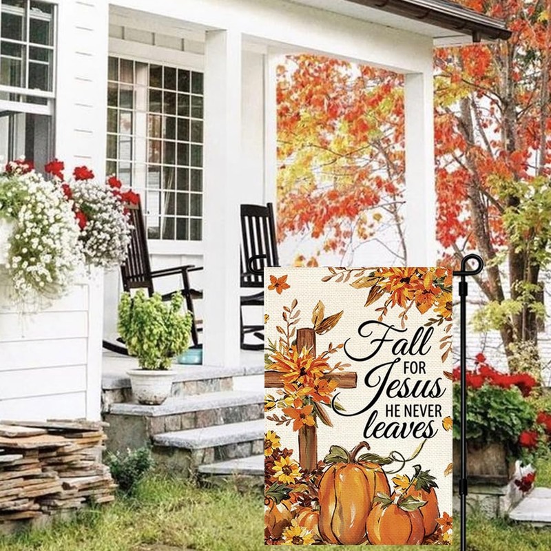 ARGOOFG Fall for Jesus Cross Garden Porch Flag Decor 12"x18"