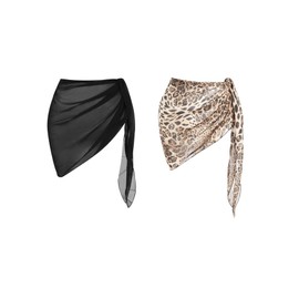 RoseSeek Women's 2 Pack Mesh Leopard Print Beach Skirts Swimsuit Coverups Knot Side Sarong Swimwear Multicolor One-Size