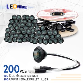 Ledvillage 100 Pcs 3/4 Inch Side Marker Smoked Lens Amber Light with Connector and 2 Prong Harness Roll Female Plugs (100 Counts) Indicator Light, Clearance Light for Truck Trailer Pickup