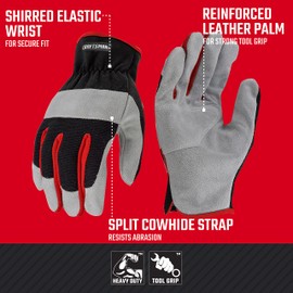Radians Craftsman Performance Hybrid Leather Work Glove L, Red (CMXPGRA216L)