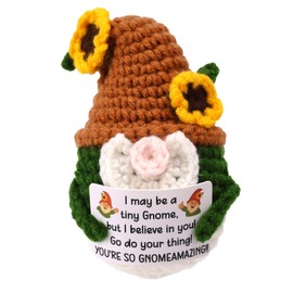 Crochet Gnome, Emotional Plush Positive Support Gifts Woolen Yarn Crochet Gnome with Encouragement Card Knitted Toy for Friends Families Desk Decoration