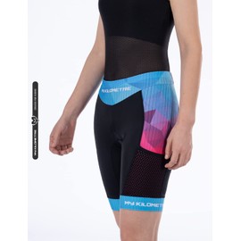 MY KILOMETRE Womens Triathlon Shorts 8” Inseam Tri Shorts with Side Pockets Adjustable Drawstring Blue