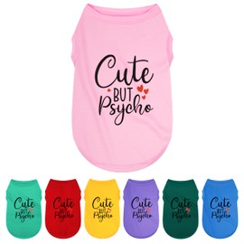Expressive Polyester Dog Shirt Vest: Soft and Lightweight Puppy Shirt for Small and Medium Dogs, Featuring The Playful 'Cute but Psycho' Slogan Print Shirts Tank Top Pink XL