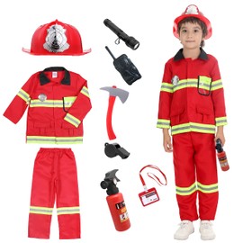 Udekit Udekit Feuerwehrmann Kostüm für Kinder Feuerwehrchef Cosplay Rollenspiel Spielzeug Zubehör für 6-7 Jahre