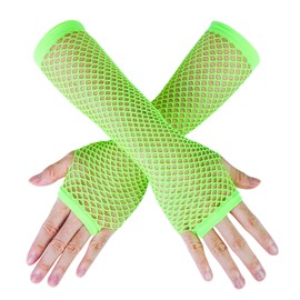 Luwint Women Long Fishnet Gloves Fingerless Sleeves for Costume Punk 80s Party Accessories (Green)