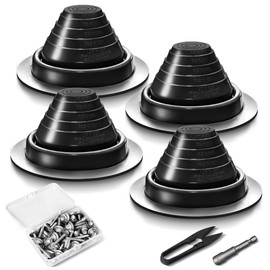 #3 Metal Roof Vents Flashing, Pipe Roofing Boots Kit for Houses Fits Pipe Od 1/4" to 5", High Temp Silicone Roof Jacks Include Roofing Screws & Hex Socket and Scissors - 4 Pcs, Black