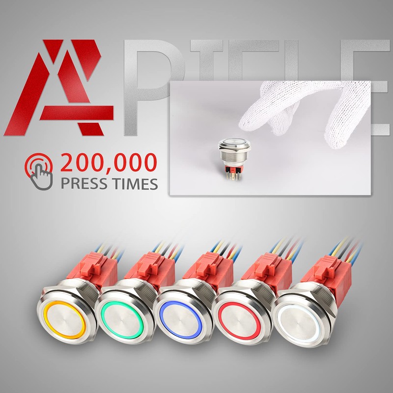 APIELE 30mm Latching Push Button Switch 12V Angel Eye LED