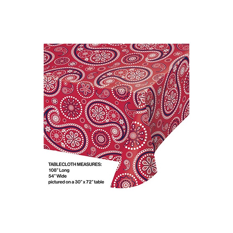 Creative Converting 329662 Red Paisley Print Plastic Tablecloth