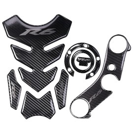 Real Carbon Fibre Gas Cap, Triple Tree Front End Upper, Top Clamp Decal Stickers, Tank Pad, Tank Protector for R6, 4 Pcs Per Set(Grey)