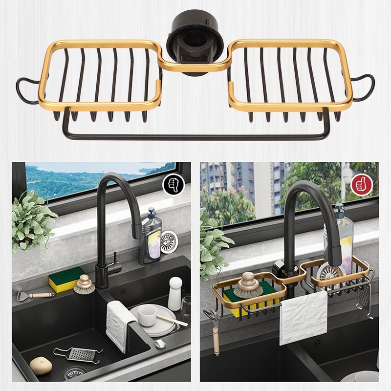 Faucet Storage Shelf Aluminum Plastic Two Containers with Towel Rod