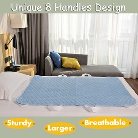 JUSSYOS Positioning Bed Pad with 8 Handles, Ultra Absorbent Incontinence Underpad 36”x52” Extra Large Waterproof Reusable Transfer Pad for Adults and Elderly at Home & Hospital (Blue 1 Pack)