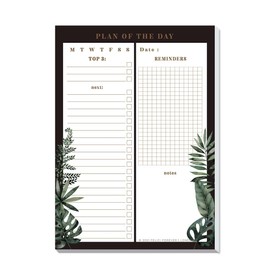 Undated Daily Planner Pad Tear Off Pages A5 50 Sheets, Simple Botanical design, unisex (SONYA)