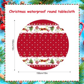 Gukasxi Christmas Round Tablecloth 150cm Polyester Table Cloth Water Resistance Spill Proof Wipeable Dining Table Cover Chrsitmas Circular Table Cover for Christmas Party Dinning Table Decoration