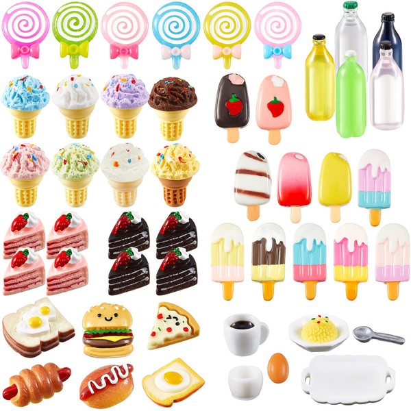 Jetec 50 Pieces Miniature Food Food Mini Drink 1:12 Scale Doll's House Food Miniature Kitchen Accessories Food and Tableware Kit (Classic Series)