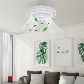 TFCFL Modern Ceiling Fan with Lights, 20" Dimmable Flush Mount Enclosed Fandelier 3-Color 3 Gear Wind Speeds with Controller LED Transparent Lamp for Bedroom Living Room Dining Room (White)