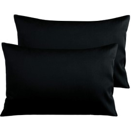 NTBAY Set of 2 40 x 80 cm 500 Thread Count Egyptian Cotton Pillowcases, Super Soft Premium and Cosy Cushion Cover, Black