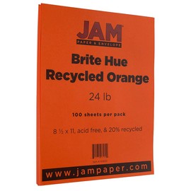 JAM PAPER Colored 24lb Paper - 8.5 x 11 - Orange Recycled - 50 Sheets/Pack