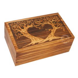 Hind Handicrafts Wooden Box Funeral Cremation Urns for Human Ashes Adult Large - Burial Urns for Columbarium - Tree of Life Flying Bird (250 Cubic Inches, Twin Tree - Heart)