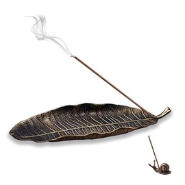 TUMETINSS Incense Stand, Incense Holder, Buddhist Altar Plate, Multi-functional, Tea Ceremony, Study Room, Coffee House (Tree Leaf Type) (With Snail) (Bronze Green) (Large)