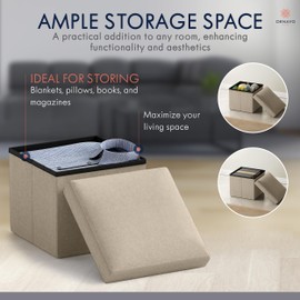 Ornavo Home Small Storage Ottoman, Set of 2 Foldable Collapsible Cube Square Linen Ottoman Foot Rest Stool Seat, for Living Room, Bedroom, Home Office, Dorm - 12 x 12 x 12, Taupe