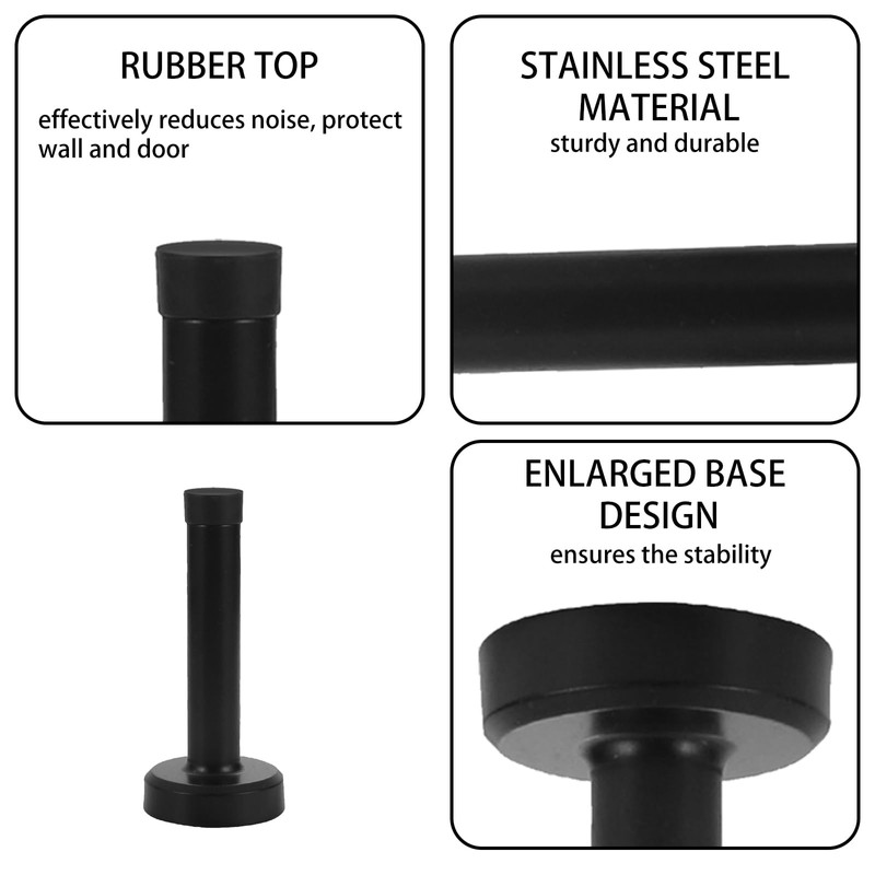Door Stopper Black, 3.7 Inch Stainless Steel Door Stopper with