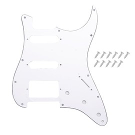 DIAO79NI Pro 11-Hole Round Corner HSS Guitar Strat Pickguard for USA/Mexican Stratocaster 4-screw Humbucking Mounting Open Pickup, White-Black, 3ply.