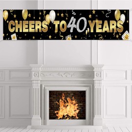 40th Birthday Banner, Happy 40th Birthday Cheers to 40 Years Birthday Sign Gold Glitter Birthday Banner, Anniversary Celebration Backdrop Party Decoration Supplies for 40 Birthday