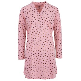 Zeitlos Women's Long-Sleeved Leo Heart Stand-Up Collar Sleep Shirt T-Shirt All-Over Pattern, pink