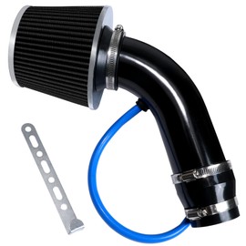 Tongze 3 Inch Universal Cold Air Intake Filter Kit with Stainless Steel Filter and Aluminum Alloy Pipe, Automotive Air Filter High Induction Flow (Black)