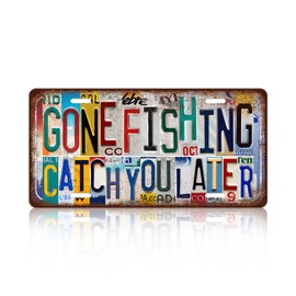 TREEPERI Vintage Gone Fishing Catch You Later License plate Wall Decor Metal Sign Tin Signs for Bar Home Bedroom Garage