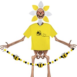 3 Pcs Summer 12 ft Skeleton Clothes Accessories Skeleton Outfit Yellow Bee Shirt Flower Hat Bee Flower Felt Garland Spring Costume for 12 ft Costume Outfit Dress Decor