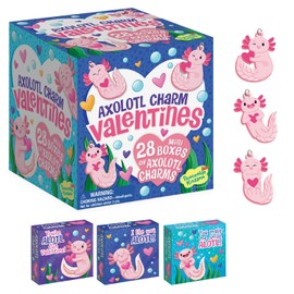 Peaceable Kingdom Peaceable Kingdom Valentines Cards for Kids Classroom, Set of 28 Valentines Day Gifts - Axolotl Friendship Charms