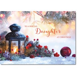doodlecards Daughter Christmas Card Festive Lamp Medium Size Christmas Card for Daughter with Plain Envelope