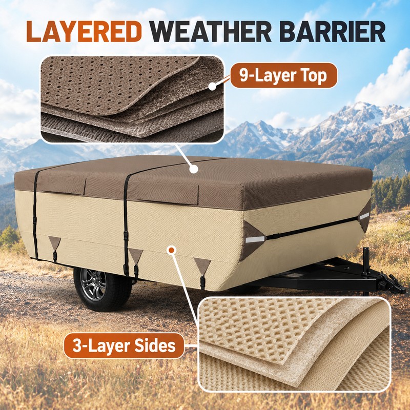 8-10 Ft Pop Up Camper Cover, 9-Layer Waterproof Windproof Folding