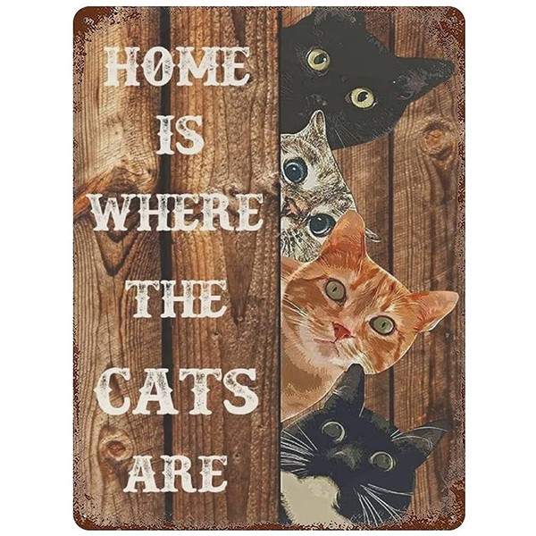 Metal Tin Sign, Retro Style, Novelty Poster, Iron Picture, House Is Where Cat Is Tin Sign, Cat Lover Tin Sign, Cat House Tin Sign, Cat Quote Tin Sign, Wall Decor Plaque, Size 20x30cm