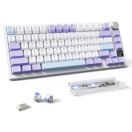 Attack Shark ajazz X820Ultra Wireless Mechanical Gaming Keyboard and Coiled Cable Hot Swappable 2.4GHz/Bluetooth/Wired Keyboard with Screen & Knob RGB Backlit Gasket Mount Shark Switch-Starwhite