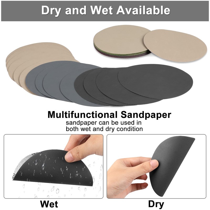 Sanding Discs, 125mm Sanding Discs Pads 1000/1500/2000/3000/4000/5000 Grits, Round Sanding