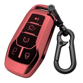 Teenpull Fit Ford and for Lincoln Key Fob Cover Case, with Keychain Fit Explorer Mustang Edge Fusion MKZ MKC Smart Remote Vehicle Accessories, Soft TPU Key case, 5 Buttons (Pink)