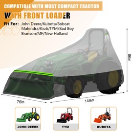 Kistrba Tractor Cover for Most Compact Tractors with Front Loaders, Compatible with John Deere, Kubota, Mahindra, Heavy Duty 500D PVC with Air Vents & Reflective Strips