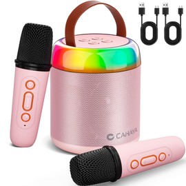 CAHAYA Karaoke Machine for Kids Gifts: Mini Bluetooth Machine with 2 Wireless Microphones Portable Karaoke Speaker with LED Lights for Kids 3 4 5 6 7 8 9 10 11 12 Years Old Singing Pink CY00369-1