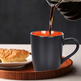 Lifecapido Set of 6 Modern Black Ceramic Coffee Mugs, 16 Ounce Capacity, Perfect for Home Use