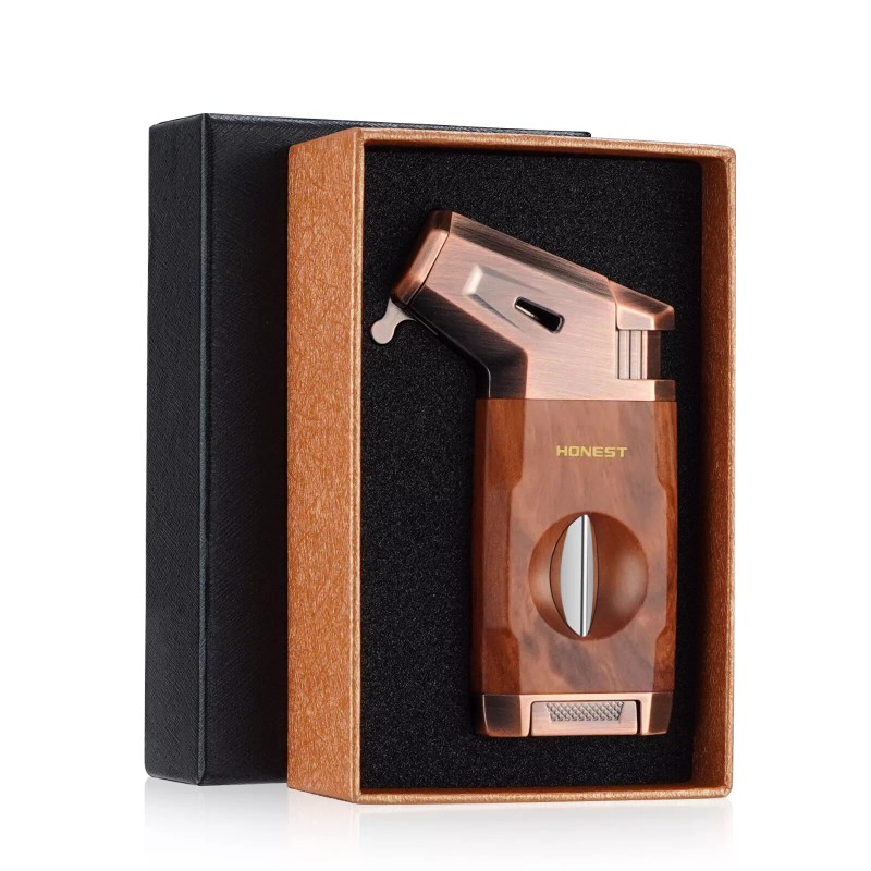 Torch Cigar Lighter Built-in V Cigar Cutter Refillable Butane Torch