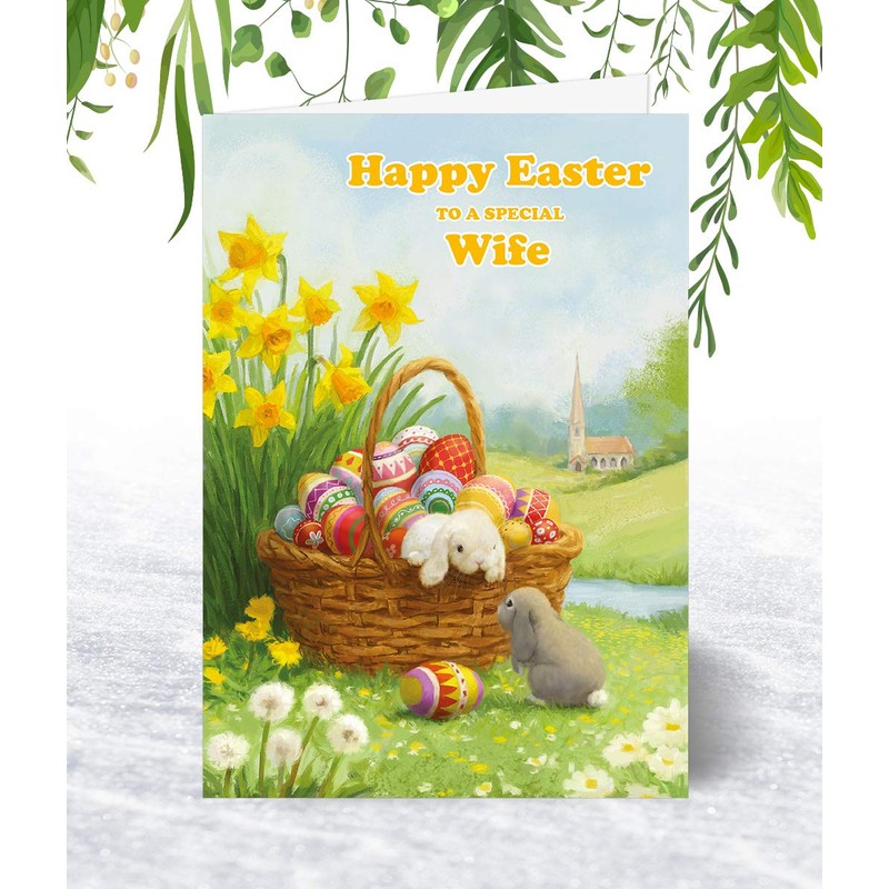Wife Easter Card - Hoppy Easter - Medium Sized Card