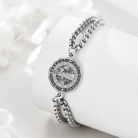 YFN Saint Benedict Bracelet 925 Sterling Silver Religious Guardian Bracelet Saint Benedict Jewellery Gifts for Women Men